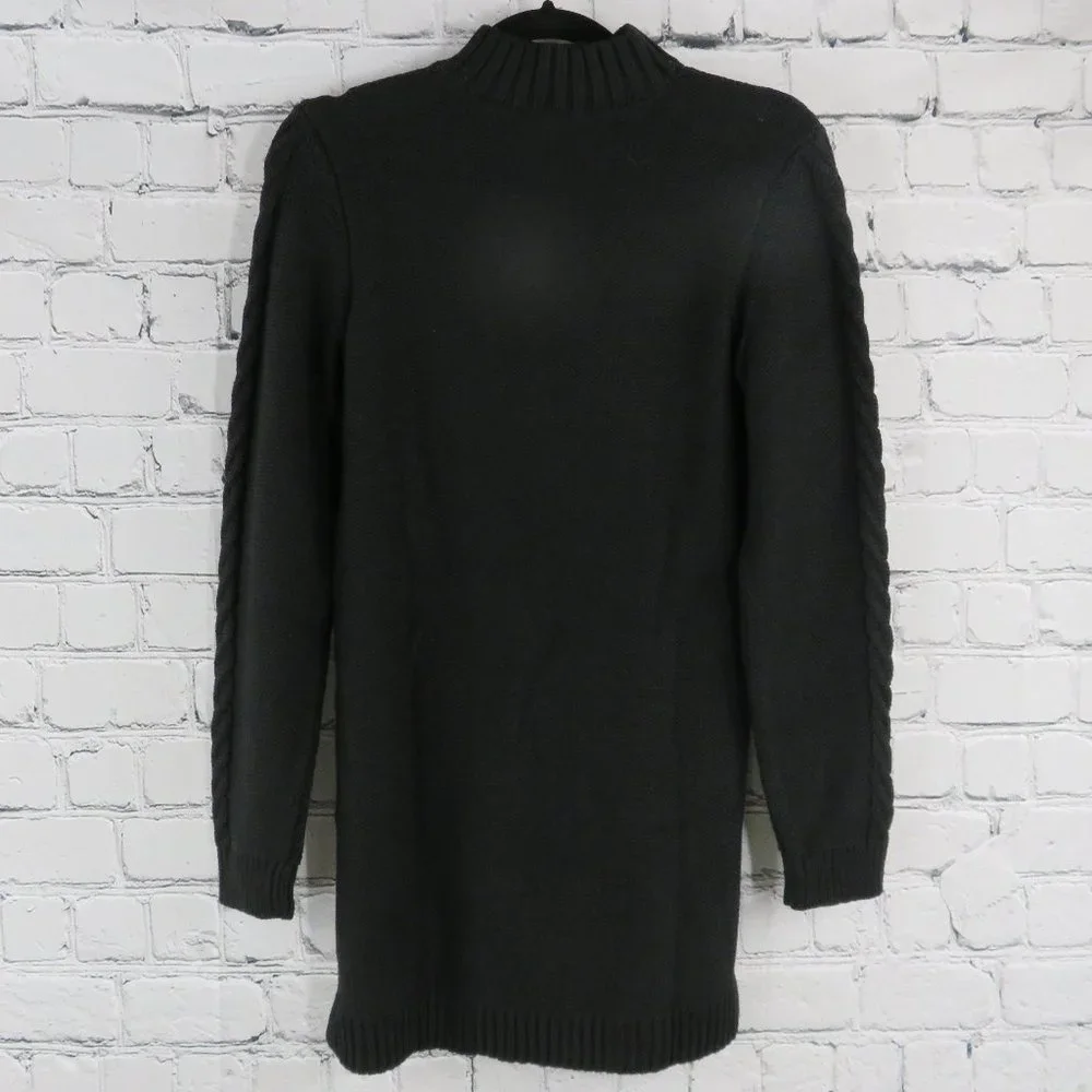 Women's Mock Neck Cable Knit Tunic Sweater - Black - Picture 3 of 4